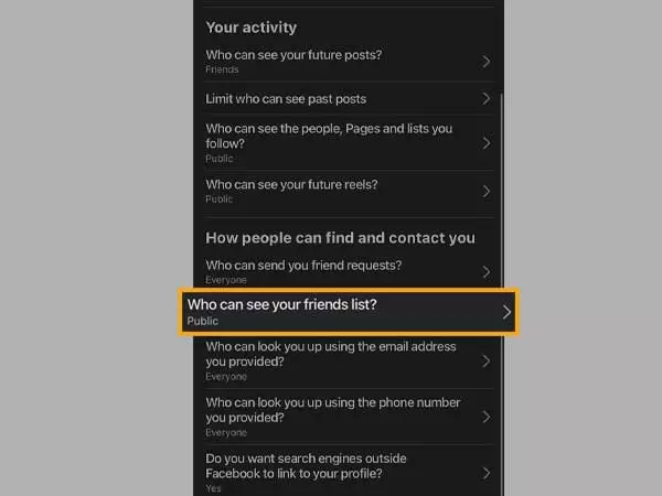 Click on who can see your friends list?