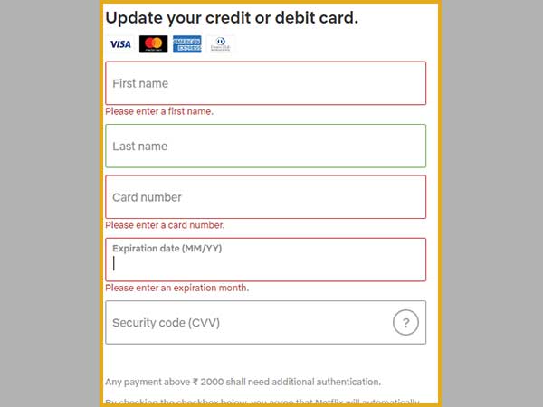 Changing the card details