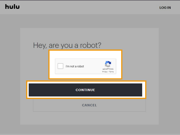 Check I’m not a robot and click Continue.