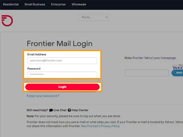 frontier email login page