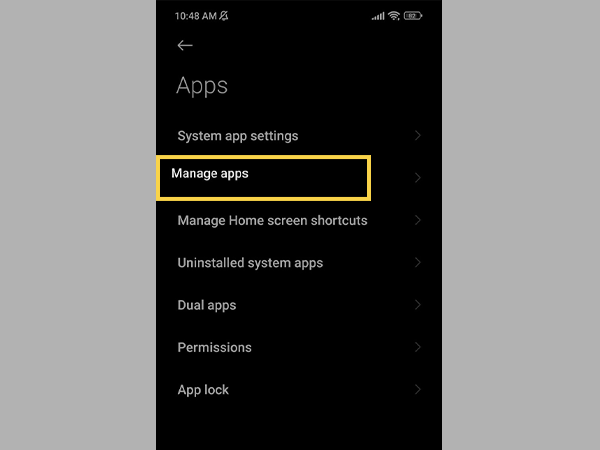 click on Manage apps