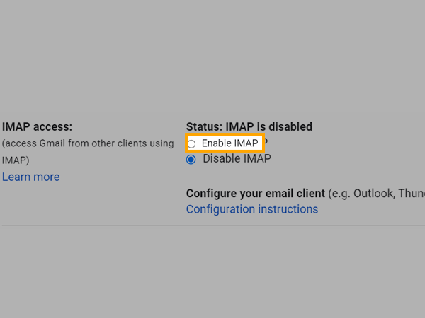 click on enable IMAP