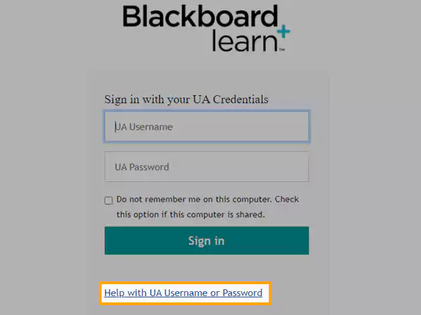click on help with ua username and password