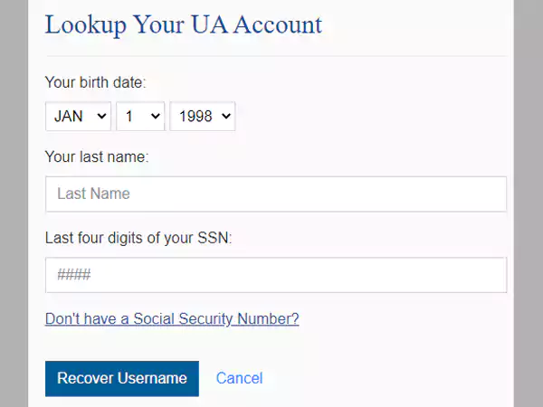 recover ua username