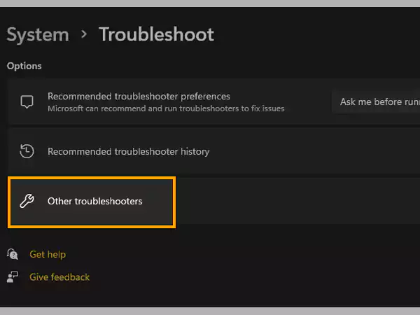 Click on Other Troubleshoot