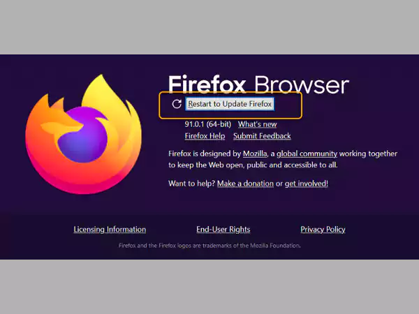 Click on Restart to Update Firefox