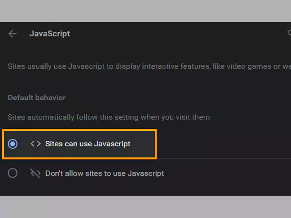Select the option to enable JavaScript