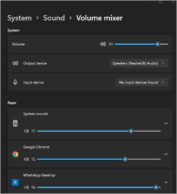select volume mixer