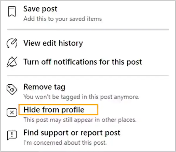 Click on the hide from profile