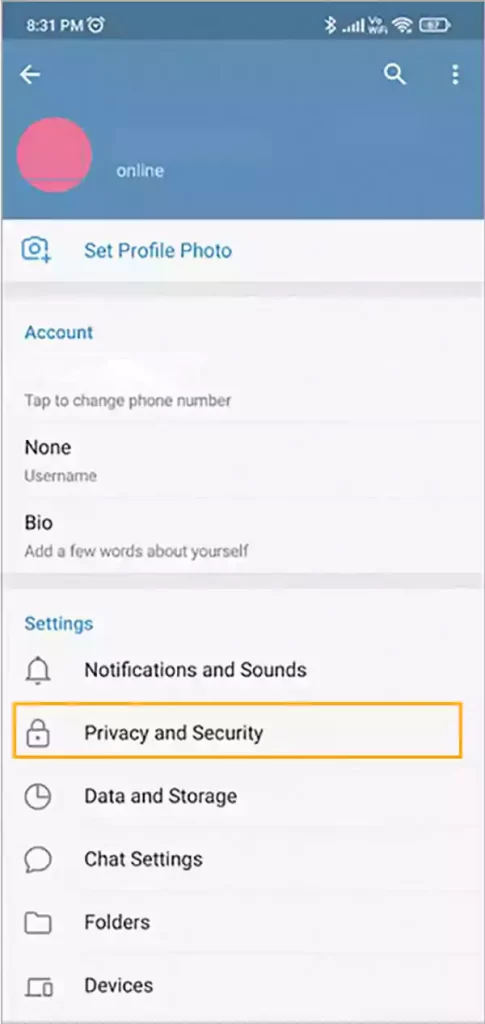 Click on Privacy and Security 
