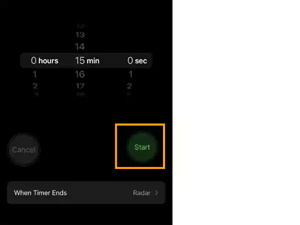 Tap on ‘Start’ to start the timer on your iPhone 14 Pro or Pro Max