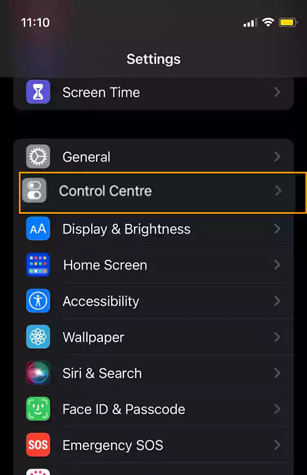 click on control center