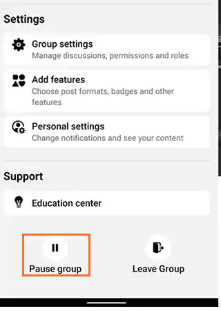 Scroll down the settings and select ‘Pause Group’ option