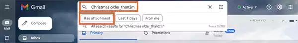 Search Gmail by date using ‘Has Attachments’ option 