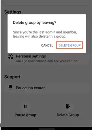 Tap on ‘Delete Group’ in the pop-up to confirm