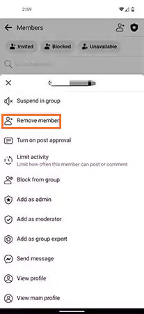 Tap the ‘Gear-like icon’ next to a member and select ‘Remove Member
