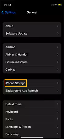 Under the settings Click on iPhone Storage 