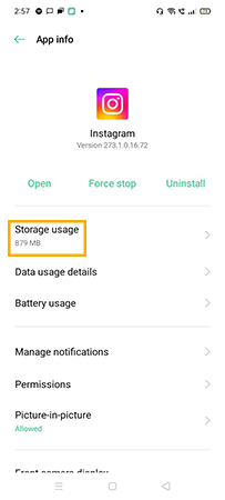 click on storage and clear cache