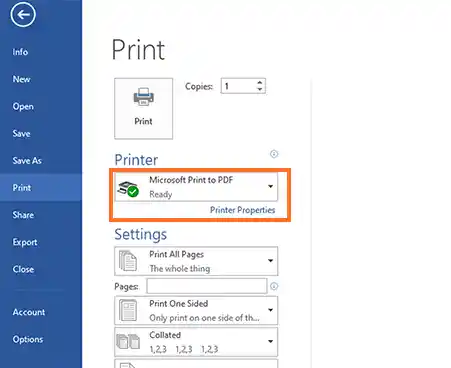 tap on the option of Microsoft Print to PDF.