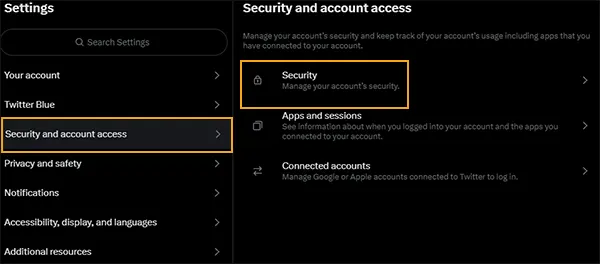 Choose “Security and account access  Security” 