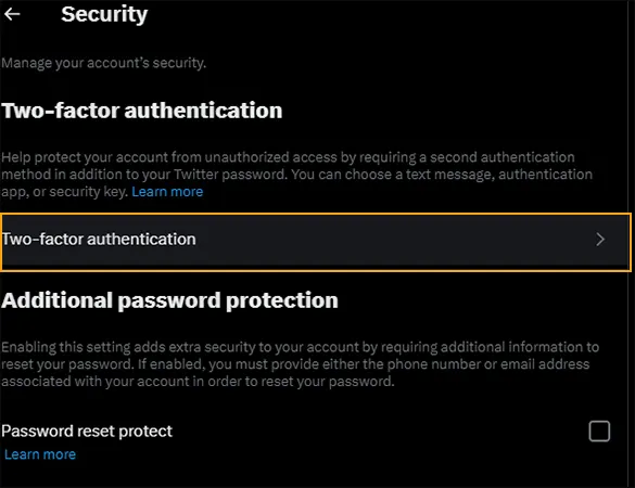 Tap on the “Two-factor authentication” option
