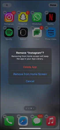 uninstall instagram on iOS