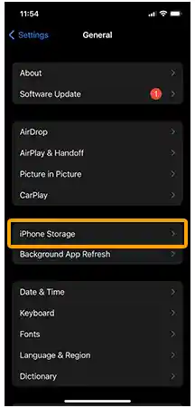 device storage in settings 