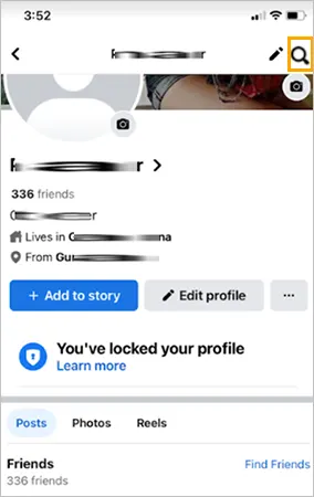 Tap the magnifying glass icon at the top-right of your profile to search for friends.