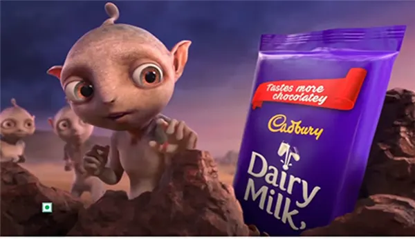 The idea of aliens discovering Dairy Milk is represented through animation.
