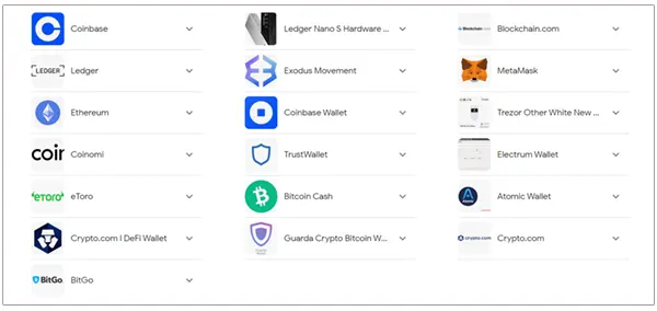 Various crypto wallets in the market.