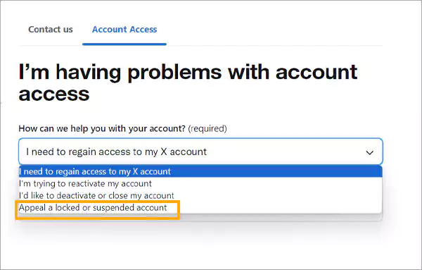 Choose Appeal a locked or suspended account