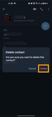 Click on Delete in the Final Confirmation pop up