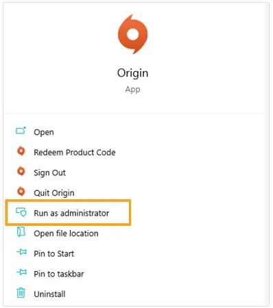 Right-click Origin  select Run as administrator