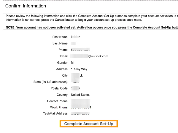 Select Complete Account Set Up