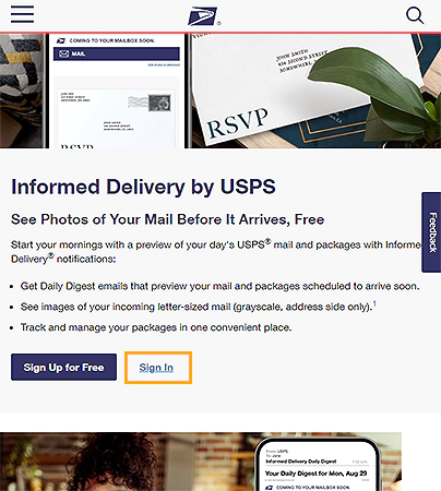 Tap on Sign-in on the informed delivery page.