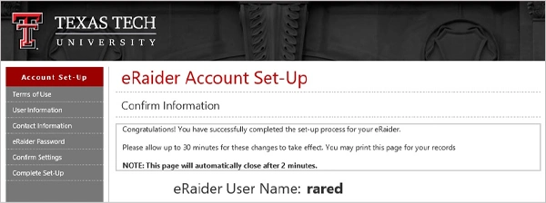 eRaider Account Set Up done