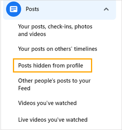 Select Posts hidden from profile