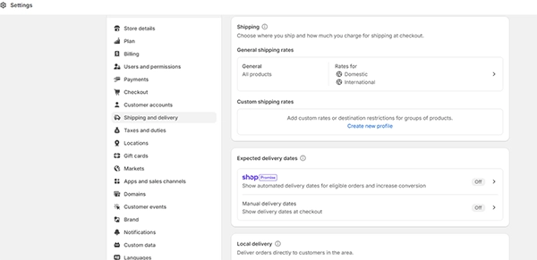 shipping and delivery in Shopify