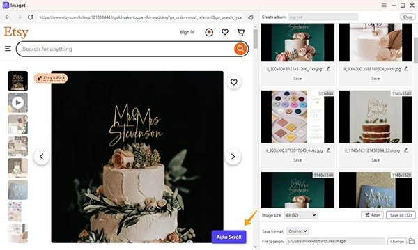 launch Imaget and navigate to the Etsy website
