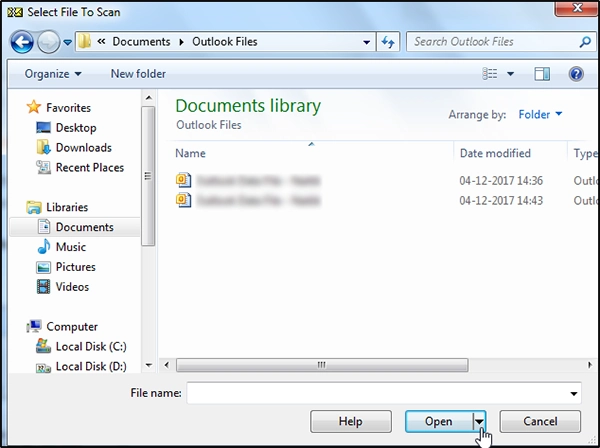 Choose the targeted PST file